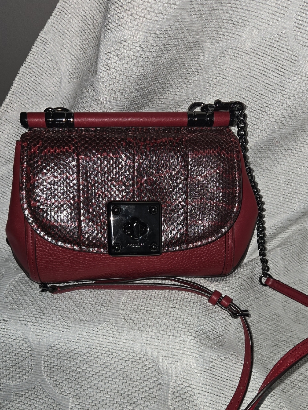 Coach Drifter Crossbody Bag Dark Cherry Leather with Snakeskin Flap
